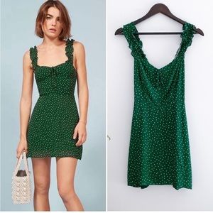 Reformation green polka dot Hilton dress
